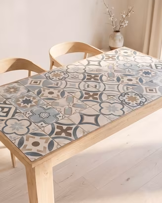 tavolo design legno massello maiolica vintage 