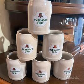 set di 6 boccali per birra in ceramica color crema
