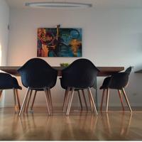 Tavolo in rovere naturale, gambe in cristallo a T