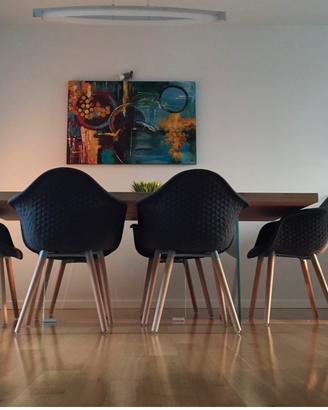 Tavolo in rovere naturale, gambe in cristallo a T
