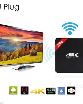 Tv box android h 96 4 core- 4k ucd - android 7.0-