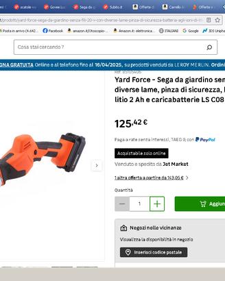 Yard Force Sega da giardino senza fili, 20 V