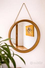 Specchio rotondo design moderno con corda naturale