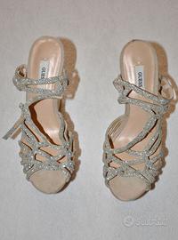 Sandali GUESS N.36, alcantara con glitter, beige.