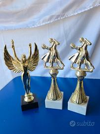 Lotto di 3 Trofei Vintage con Basi in Marmo