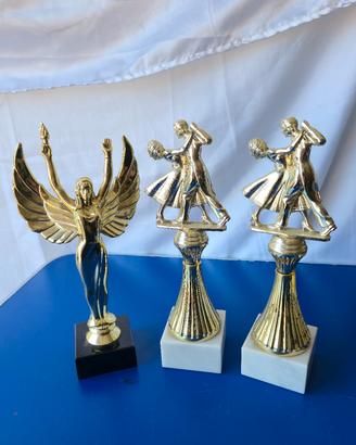 Lotto di 3 Trofei Vintage con Basi in Marmo