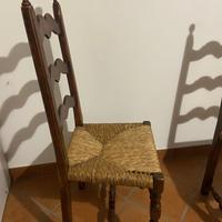 8 sedie in legno massiccio, seduta in paglia