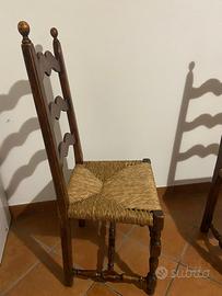 8 sedie in legno massiccio, seduta in paglia