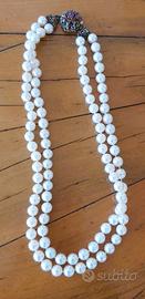 Collana perle giapponesi chiusura oro e rubini