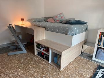 Letto singolo 90x190 + rete con doghe + scrivania