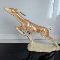 Statuetta Gazzella Vintage in Ceramica Iridescente