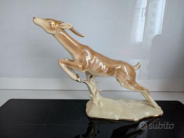 Statuetta Gazzella Vintage in Ceramica Iridescente
