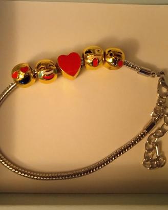 Braccialetto donna in acciaio con Emoticon e cuore