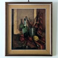 Dipinto a olio su tela Natura morta con bottiglia