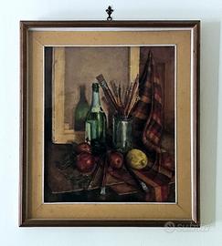 Dipinto a olio su tela Natura morta con bottiglia