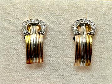 Orecchini Tre Ori Stilo C Diamanti Italy 1980
