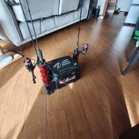 cassetta meiho canne  e mulinelli+ spoon+crank