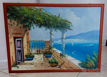 Quadro con paesaggio di Napoli dipinto a mano.