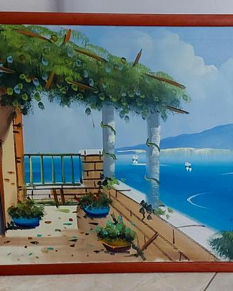 Quadro con paesaggio di Napoli dipinto a mano.