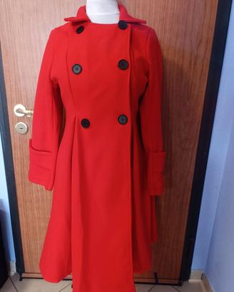 Cappotto doppiopetto lungo, rosso, donna
