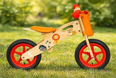 Bicicletta per Bimbi in legno naturale con animale
