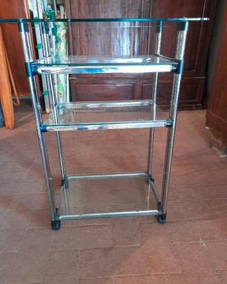 Carrello porta televisione in vetro e metallo