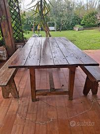 Tavolo in legno 194x100 cm. + 2 panche