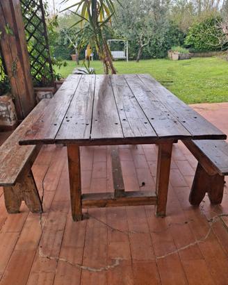 Tavolo in legno 194x100 cm. + 2 panche
