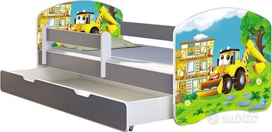 Letto bambino ruspa 180x80 +2materassi + cassetto