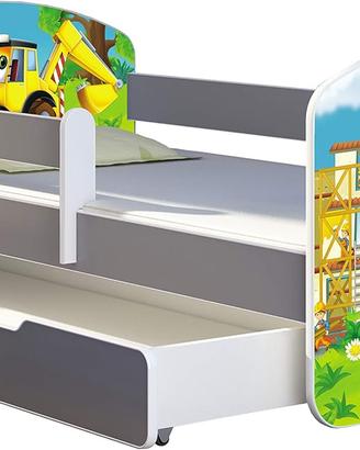 Letto bambino ruspa 180x80 +2materassi + cassetto