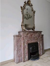 caminetto marmo rosso focolare ghisa a bioetanolo