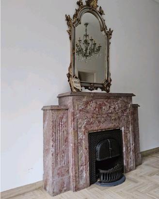 caminetto marmo rosso focolare ghisa a bioetanolo