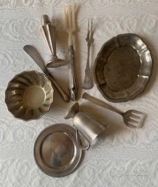 Lotto argento placcato posate saliera sterling