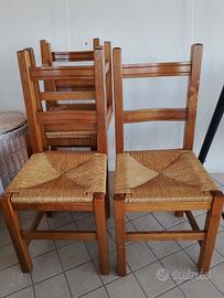 4 sedie di legno con seduta di vimini