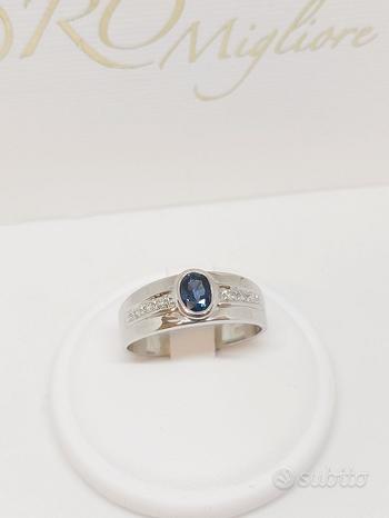 Anello fascia con Zaffiro 0,25ct e Diamanti Pavè