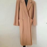 Cappotto invernale lungo, lana beige, 2 tasche, L