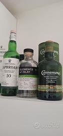 lotto di 3 bottiglie vuote di whisky 