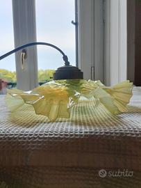 lampada anni 40 vetro opalina sfumato e plissé 