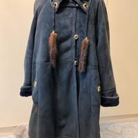 Montone blu SHEARLING originale-pelle scamosciata