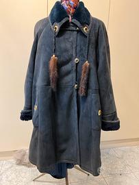 Montone blu SHEARLING originale-pelle scamosciata