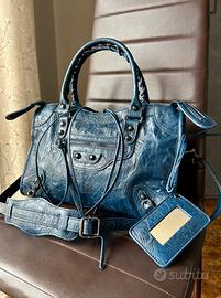 City bag blue navy  38x24 effetto invecchiato