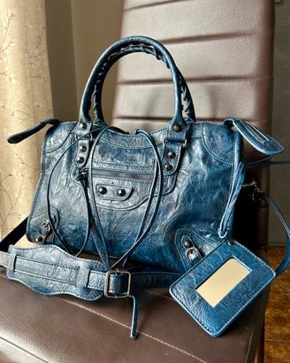 City bag blue navy  38x24 effetto invecchiato