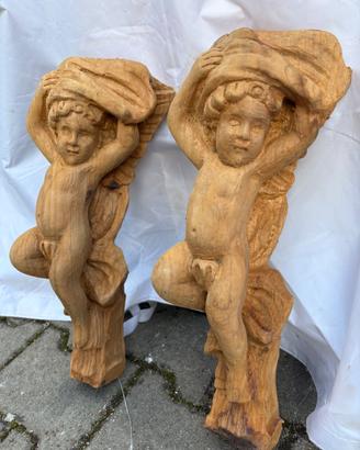 Coppia angeli in legno