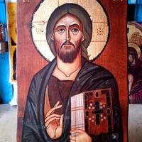 Icona dipinta a mano su  tavola di legno  massello