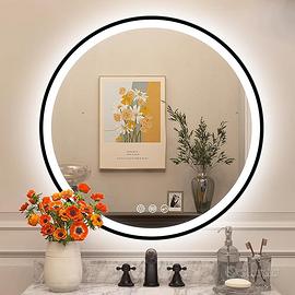 Specchio bagno rotondo LED nero