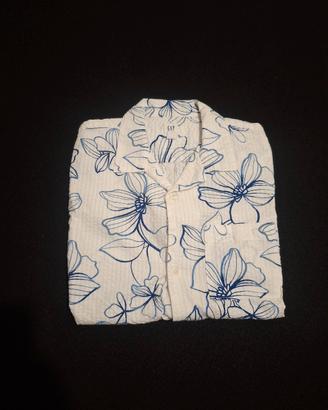 Camicia di cotone bianco stampato a fiori blu