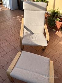 Poltrona e pouff impiallacciata betulla beige