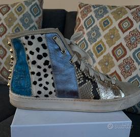 Scarpe donna sneaker camoscio patchwork n38