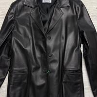 Giacca pelle nera blazer donna over nuovo