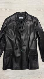 Giacca pelle nera blazer donna over nuovo